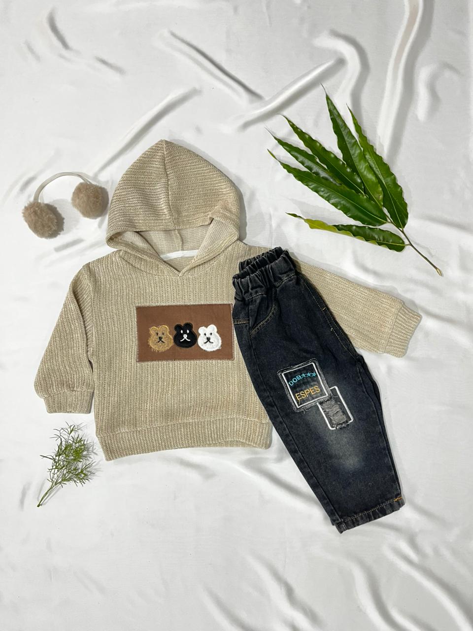 2‑Piece Hoodie Set – Cream & Denim
